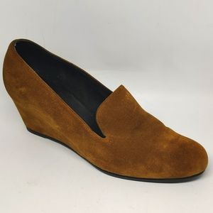 Stuart Weitzman Arise Mustard / Dark Tan Suede Wedge Heel Loafers Size 12M
